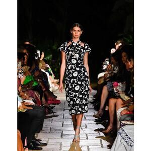 Silvia Tcherassi Lea Blue Embroidered Linen Cotton Midi Dress Twist Neckline S